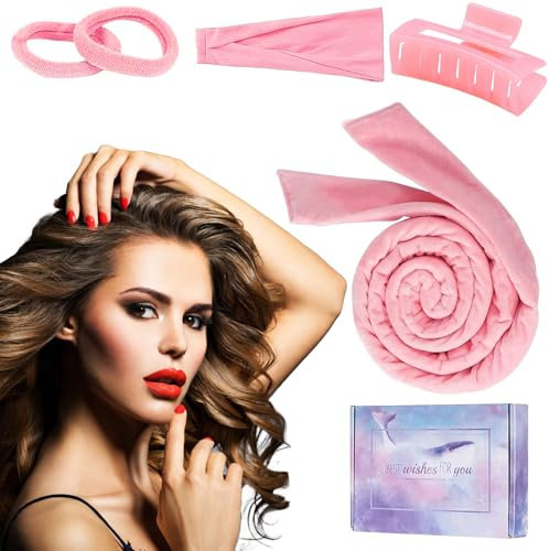 Bigodino Senza Calore per Boccoli Naturali, Heatless Hair Curler per Dormire, per la Maggior Parte Tipi di Capelli, Adatto a Capelli Corti/Medi/Lunghi (Rosa)