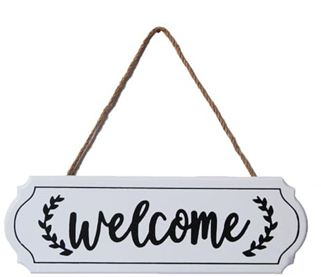 Welcome Sign - 29.5x9.5CM Rustic Welcome Sign with Hemp Rope, Door Decorations Hanging, Garden Plaques For Outside, Rustic Wall Farmhouse Door Decor for Home Porch Entryway Decor Housewarming Gift