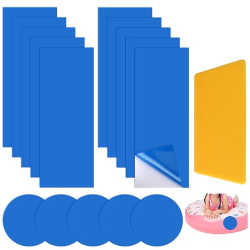 Pool Reparaturset Selbstklebend, 10 rechteckige + 5 runde blaue PVC Pool Flicken mit Spachtel, 16-tlg. Set für Poolfolie Luftmatratze Schlauchboot, Wasserdicht Unterwasser flexibel stark haftend