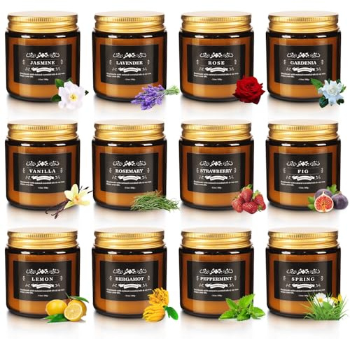 Scented Candle Set 12 Pack, Candle for Home Scented, Odor Eliminating, Stress Relief, Long Lasting Soy Wax Gift Set