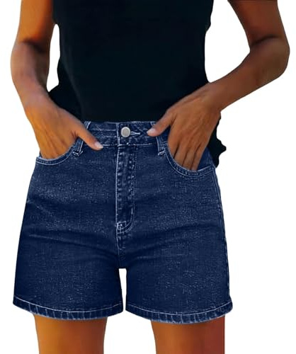 Saxrel Denim Shorts for Women High Waisted Jeans - Summer Denim Hiking Shorts Button/Drawstring Waist Jeans Pant Pockets for Daily Commute Office Casual Outings Sizes S-3XL