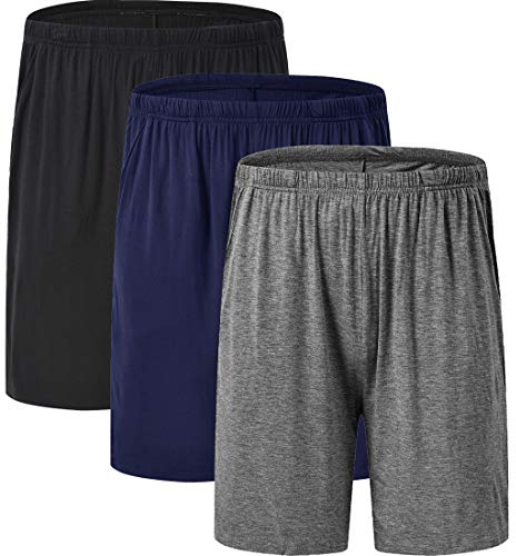 JINSHI Pantalones Cortos de Pijama para Hombre Verano Shorts de Modal con Bolsillos 3Pack-Negro/Gris Oscuro/Marina 4XL