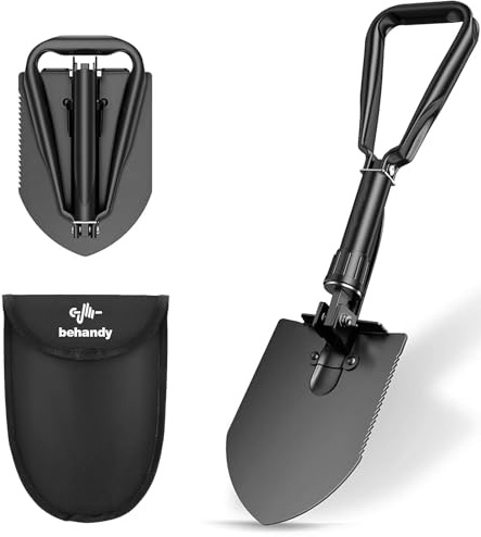 BEHANDY 18.5 Folding Shovel, Collapsible Shovel for Car Snow, Camping Shovel and Pickax, Military Entrenching Tool for Gardening, Camping, Sand, Off Road, Portable Car Emergency kit