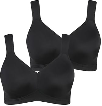 Ulla Popken Damen große Größen Übergrößen Plus Size Mikrofaser-BH, 2-er Pack, ohne Bügel, vorgeformte Cups schwarz 85D 793032130-85D