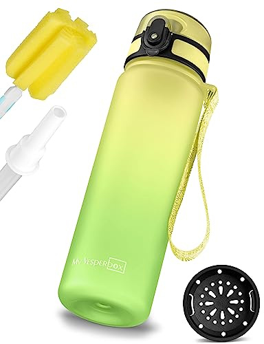 My Vesperbox® vattenflaska för barn – läckagesäker och lämplig för kolsyrade drycker – Water Bottle Kids – för skola och sport – barnflaska för flickor och pojkar – inkl. extra packning