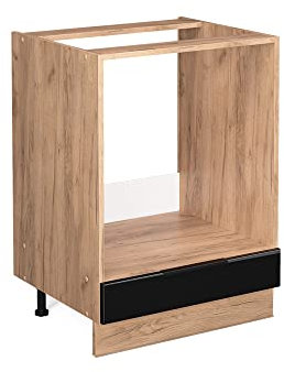 Vicco Herdumbauschrank Fame-Line, Schwarz-Eiche Hochglanz/Goldkraft Eiche, 60 cm ohne Arbeitsplatte