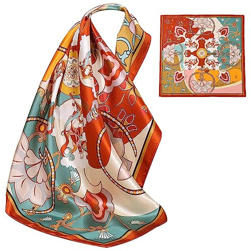 ZhaoCo 100% Natürliche Maulbeerseide Schal, 66x66cm / 26x26 Zoll Seidentuch Grafikdruck Klein Weich Quadratisch Seidenschal für Damen - 008