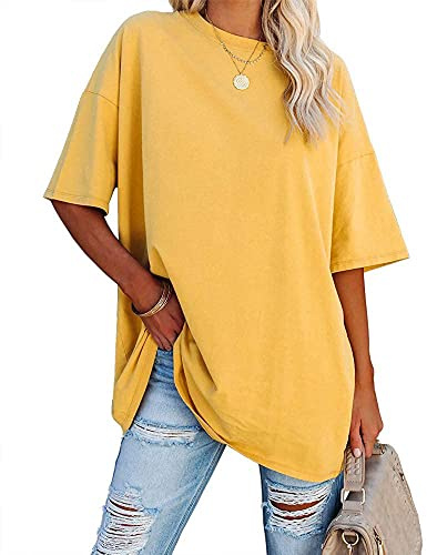 Ebifin Dam oversize t-shirt rund hals kortärmade toppar casual lös basic sommar t-shirts skjortor blus.