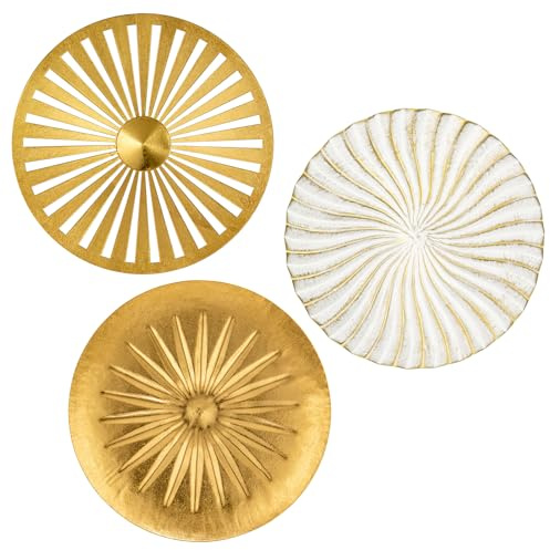 Uppsättning av 3 boho guld väggskulpturer rund väggdekoration metall väggdekoration dekorationer 3D metallbilder moderna konstverk för hem vardagsrum matsal sovrum kök korridor (30 cm x 30 cm), typ 3