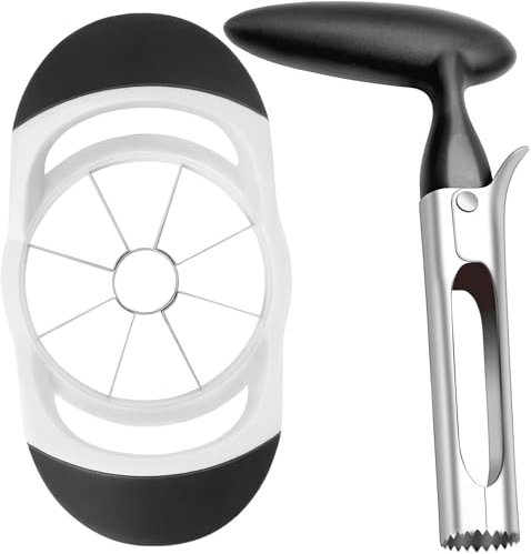 2 Pezzi Set per Affettare E Togliere il Torsolo Alle Mele, Tagliamele Super Affilato in Acciaio Inossidabile, Affettatrice Creativa per Tagliare Vari Frutti - Nera