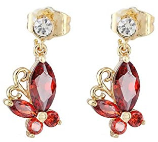 Bishilin Damen Ohrringe Vergoldet, Ohrstecker Schmetterling mit Rot Zirkonia Gold Ohrringe Jugendstil für Mädchen