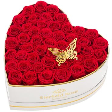 Eterfield 47 Forever Flowers in Heart Shape Box, Preserved Roses That Last a Year Preserved Flowers Birthday Gifts for Her Mom Women Wife Anniversary Valentines Day Mothers Day Christmas, Red