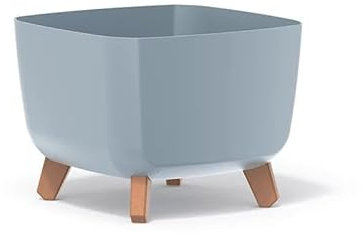 URBNLIVING 30cm Square Gracia Planter with Legs, Decorative Box for Indoor/Outdoor Garden, Modern Planter, Stylish Balcony Landscaping, Flower Pot with Wooden Stand - Light Grey