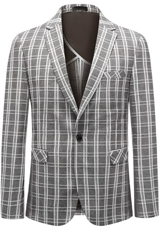 Allthemen Blazer Uomo a Quadri Slim Fit Giacca Elegante Business Tinta Unita Cappotto Vintage con Button Suit per Festa Nozze Cachi XXL
