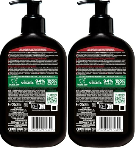 Garnier Skin Active, Pure Active Gel limpiador Anti Puntos Negros con Carbón y Ácido Salicílico purifica intensamente los poros y reduce puntos negros (Paquete de 2)