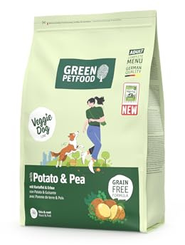 Green Petfood VeggieDog mit Kartoffel & Erbse (5 x 900 g) | Adult | Premium Trockenfutter für ausgewachsene Sensible Hunde | vegetarisch & getreidefrei | mit leckerer Süßkartfoffel | 5er Pack