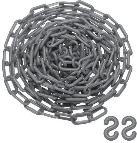 PATIKIL 25 Feet Plastic Chain Link, Safety Barrier Chain 0.8x1.4 Inch Buckle Lightweight Waterproof Crowd Control Queue Line Concerts Parking DIY Craft Fence Gate, Silver Tone