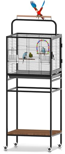 SukBetta Bird Wrought Iron Cage, Home Style Detachable Travel Birdcage for Small and Medium Birds Parrots Lovebird Conures Cockatiel,Black,52-Inch