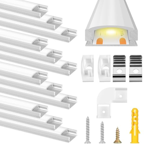 Flintronic LED-profil 12 m, 12 × 1 m aluminiumprofil U-formad LED-list med ändkåpor och monteringsklämmor, LED-remsa för ljusremsor, rum, fest