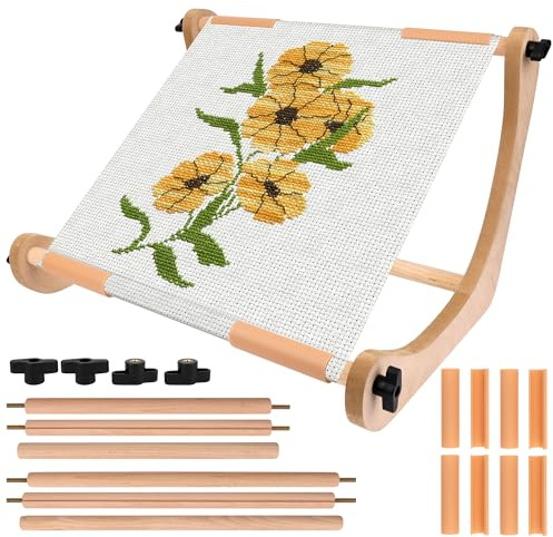 Windspeed Adjustable Embroidery Table Stand Wood Embroidery Hoop Holder Hands Free Cross Stitch Hoop Stand for Arts Crafts Sewing Needlework Cross Stitch Supplies