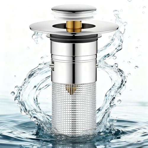 2 Pezzi Tappo Lavandino Bagno 34-40mm Tappo Lavandino Universale Pop Up con Filtro per Capelli, Filtro di Scarico in Acciaio Inossidabile per Vasca da Bagno, Cucina, Lavabo