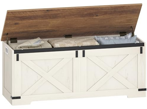 Hzuaneri Banc de Rangement 120 cm, Coffre de Rangement, Meuble pour Entrée avec 2 Charnières Stables, 40 x 120 x 48,5 cm, Banc à Chaussures pour Couloir, Chambre, Salon, Blanc Marron SB12114X