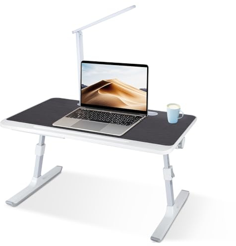 Justerbart laptop-sängbricka bord med portar, vikbart och lutat, ventilerad design, 60 x 40 x 40 cm, höjd och vinkel justerbar, svart, perfekt för hem- och kontorsbruk