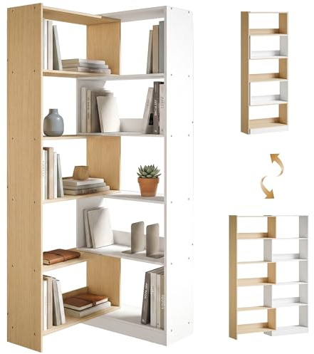 HOMCOM Estantería Expandible 5 Niveles 111,5x23,8x163,7cm Natural Blanco