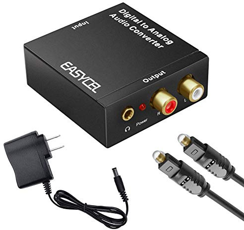 EASYCEL Audio Digital to Analog Converter DAC with 3.5mm Jack, Optical SPDIF Toslink Coaxial to Analog Stereo L/R Converter with Optical Cable and Power Adapter for PS3 PS4 Xbox