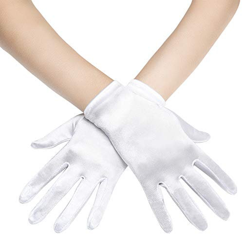 Coucoland Damen Satin Classic Opera Fest Party Audrey Hepburn Handschuhe - 1920s Lang Kurz Elastisch (Weiß/22cm)