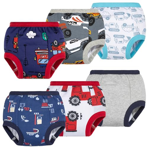 BIG ELEPHANT Baby Boys' 6 Pack Toddler Potty Training Pants 100% Cotton Waterproof Underpants, 12-24 Months