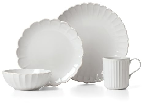 Lenox French Perle Scallop White Stoneware 4-Piece Dinnerware Set for 1