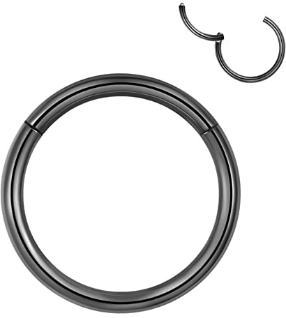 Popuhoops 20g 7mm Hinged Hoop Nose Ring Black Septum Ring 316L Surgical Steel Hoop 20 Gauge Cartilage Earring Nose Piercing Body Jewelry Helix Daith Tragus Earrings Septum Jewelry Clicker Lip Rings