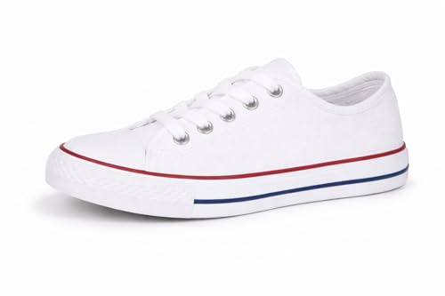 GladRags Boys Girls Kids Lace Up Canvas Low Top Trainers, Pumps, Plimsolls, White, Size Youth 5