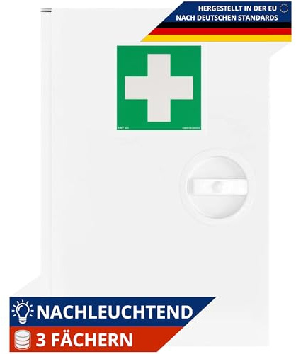 notlok Safety Work Armoire à Pharmacie Murale 32x22x11cm | Serrure & 3 Compartiments + 1 Autocollant Fluorescent ISO-DIN | Pharmacie Rangement Mural, Boite Pharmacie, Meuble de Premiers Secours