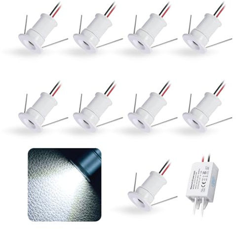 kpslucerna 9pz Mini Faretto LED 12V 1W, IP65 Impermeabile Spot Faretti Piccoli Da Incasso 220V, 15mm Spotlight Punto Luce Per Cartongesso Parete Scale Interne Vetrinetta Corridoi(Bianco Freddo 30°)