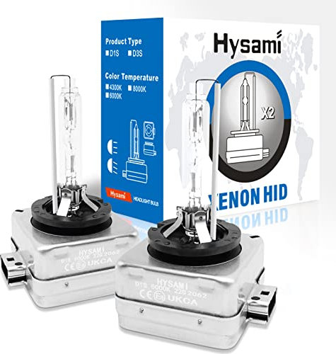 Hysami D1S Xenon HID Lampadine per fari, 6000K Bianco freddo 35W Illuminazione automobilistica, 85415 Lampadine di ricambio allo xeno senza raggi UV 85415 a fascio alto/basso - 2 confezioni