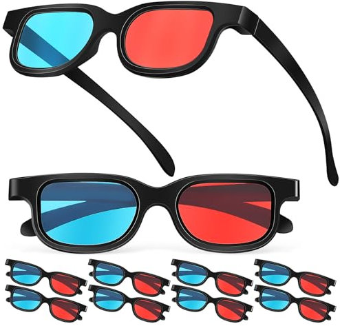 SUPVOX 10 gafas 3D de color rojo y azul anaglifo cian, estilo simple, 3D, juego de película 3D, estilo mejorado extra con monitores de computadora ordinarios, televisores, pantallas de teatro