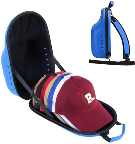 ProCase Funda Rígida de Viaje para Sombrero, Bolsa de Almacenamiento para Gorras de Béisbol, Caja Organizadora con Correa Ajustable para Hombro y Asa de Transporte para Sombreros de Bola -Azul