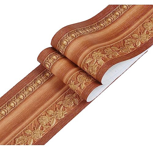 DHHOUSE Bordure de papier peint autocollant 3D marron - Décollez et collez - Bordure murale en relief pour plafond, salle de bain, salon - 10 cm x 5 m (style marron)