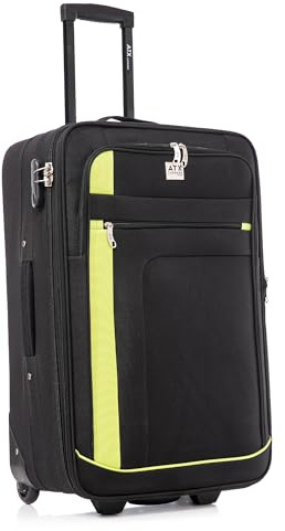ATX Luggage Medium Suitcase Expandable Soft Shell Durable Lightweight Hold Check in Trolley Case with 2 Wheels & Built-in 3 Digit Combination Lock (Black/Lime, 79 Liter)