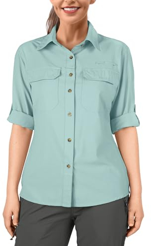 33,000ft Camisa para mujer UPF50+ con protección UV, de secado rápido, para tiempo libre, manga larga, para senderismo, pesca, safari, viajes, golf, verde claro, XS