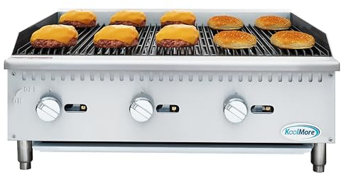 KoolMore 36 in. Commercial 3-Burner Natural Gas Charbroiler with 90,000 BTU in Stainless-Steel, ETL Listed(KM-GCB3-36M)