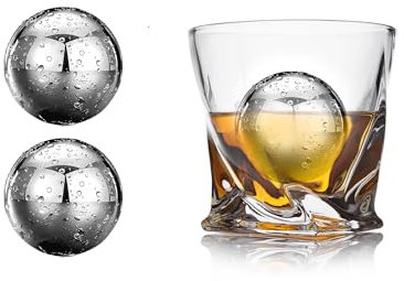 XIJIXI Whiskey Ball Whiskey Stones Stainless Steel Metal Ice Cube Golf Ball Silver Ball 2.2 Set of 2 XL Reusable Stainless Steel Ice Spheres Gift for Men