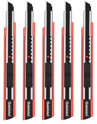 Gebildet 5pièces Couteau de Coupe Autobloquant pour Main Droite et Gauche/Lames Noires de 9mm/Couteau Blace 60 °/Couteau Utilitaire/Couteau Graphique (Support Rouge)