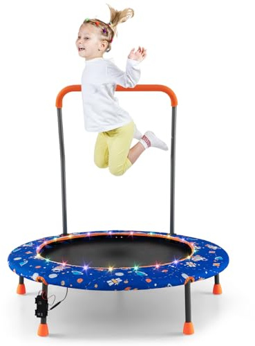 COSTWAY Ø92 cm Kindertrampolin mit LED-Beleuchtung, Blau