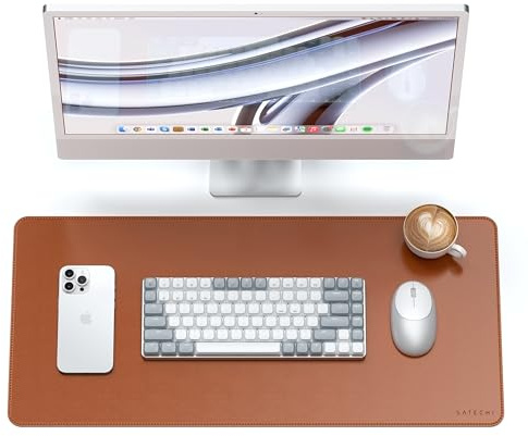 Satechi Vegan Leather Desk Mat, Large Mouse Pad Scratch and Water Resistant, Easy to Clean, Desk Pad for Office and Home, 26.8” x 12.4” x 0.1” - Brown