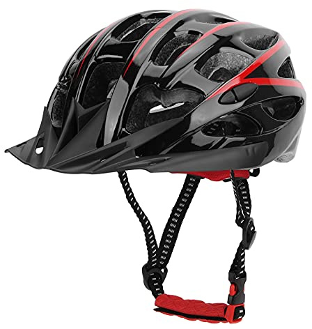 Cykelhjälm, Vuxen Cykelhjälm 28-håls Ventilationsdesign Ultralätt Ridning Cykling Justerbar Cykelhjälm Vuxna Män med Justerare för 22,4-24,4 Tum Huvudomkrets (Svart Röd)