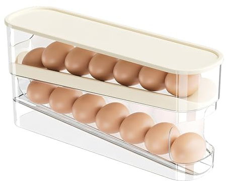 Volumoon Contenitore per Uova, Portauova Distributore di Uova, Portauova A 2 Livelli Per Uova, Scatola Portauova, Porta Dispenser per Uova Salvaspazio, Cucina, Organizzazione Frigorifero, Armadiettii