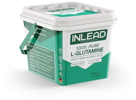 INLEAD - L-Glutamin Pulver | Pures L-Glutamin ohne Zusätze | Unterstützt die Regeneration, Darmgesundheit & Muskelaufbau | 100 Tages Vorrat | Vegane Aminosäure | Ohne Aroma - 500g Pulver